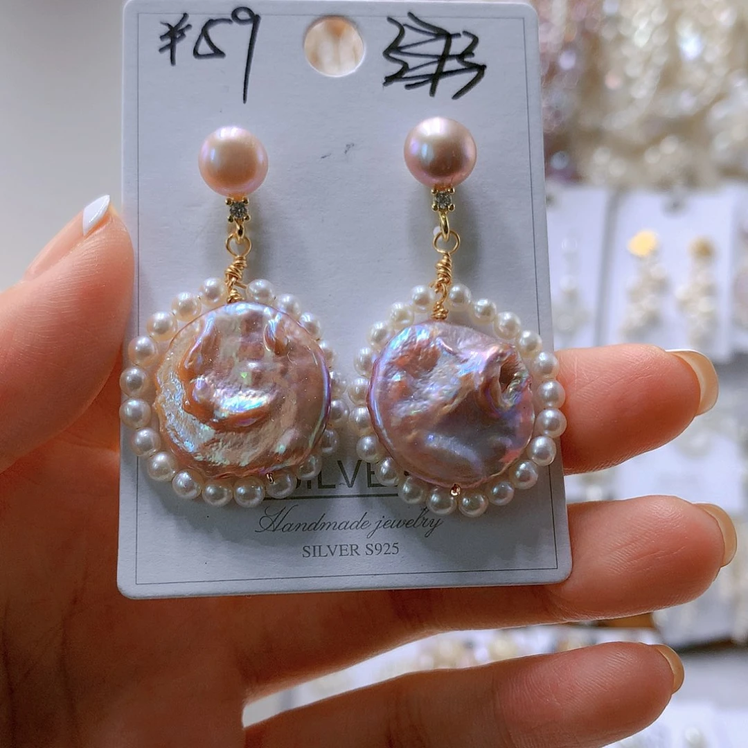 银S925镶嵌耳饰淡水珍珠