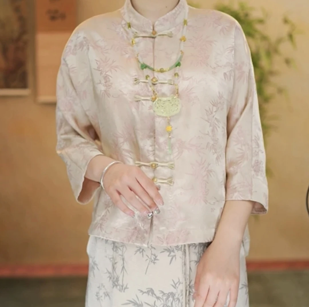 【竹报平安】春夏新款宽松优雅中式提花气质短款新中式