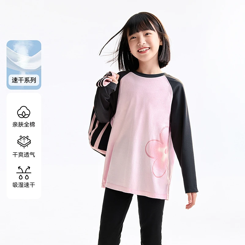 安奈儿女童圆领长袖针织衫2025秋新款