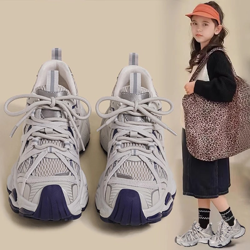 女童老爹鞋春秋新款2025透气软底跑步鞋中大童鞋子网面学生运动鞋
