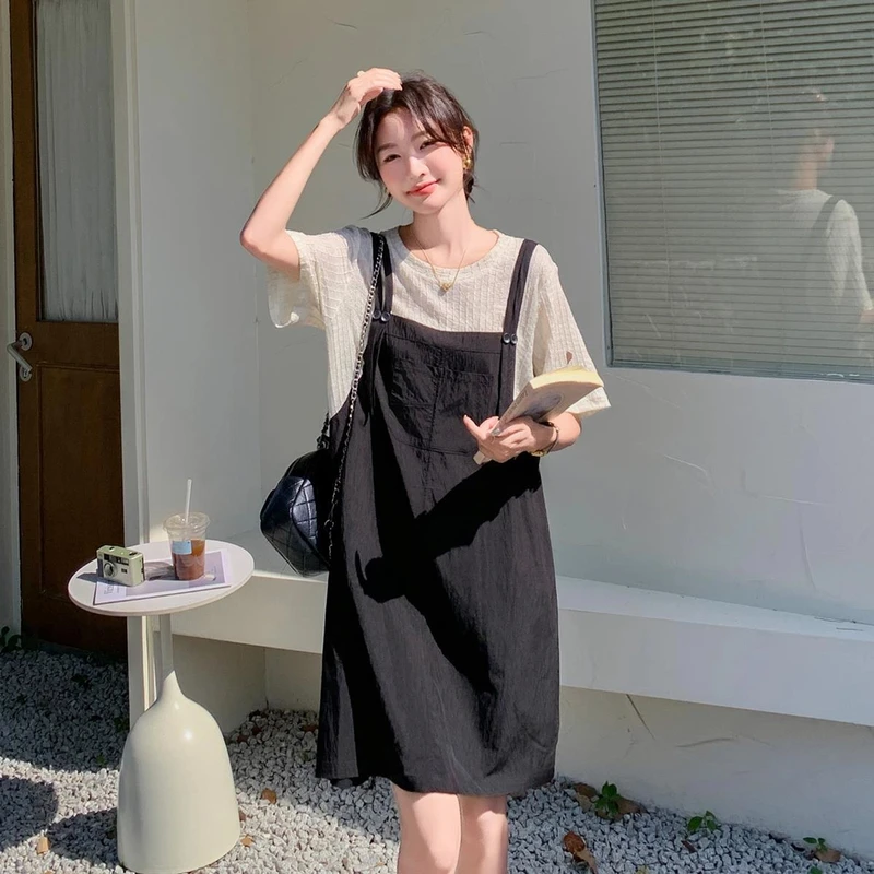 假两件拼接连衣裙小个子2025夏新款法式气质减龄中长款韩版T恤裙