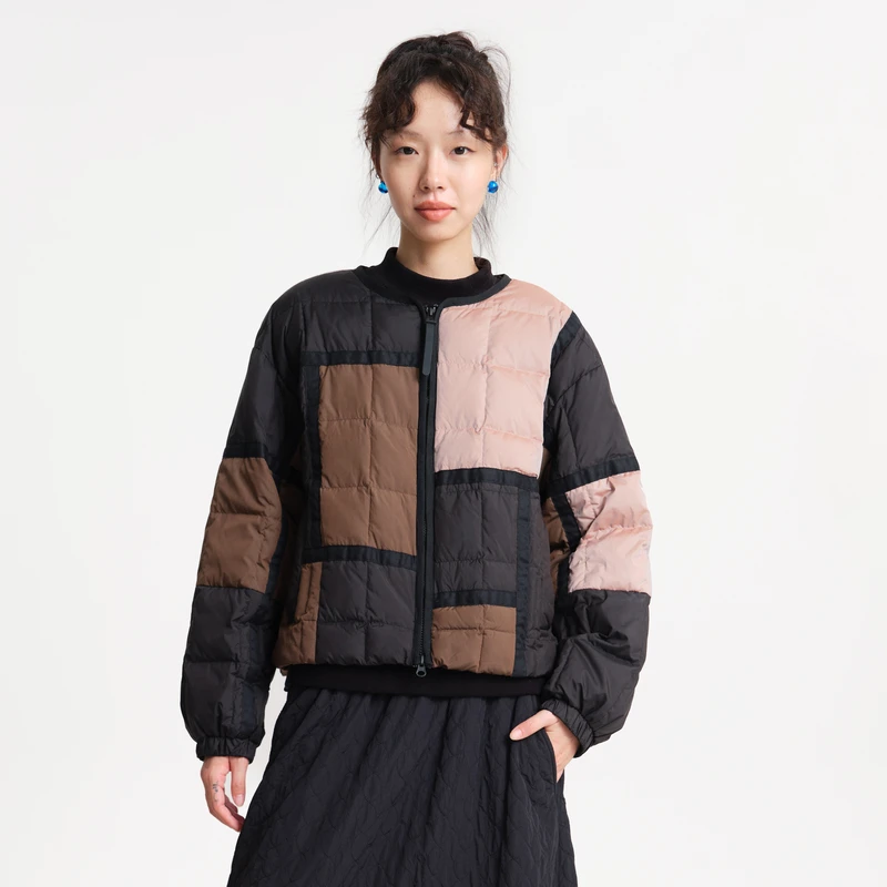 MOVEUP幻走2025冬季新款.FUN 不对称拼色短款轻薄羽绒服3EWD21231