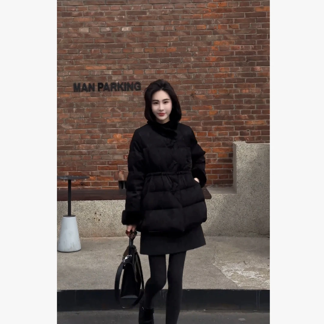 2026新款时尚简约风中长款棉服外套显瘦百搭半身裙两件套女装