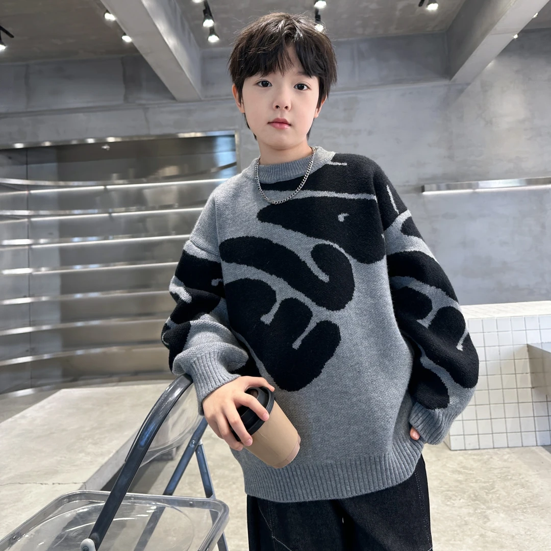 男童秋冬款毛衣2025新款中大童冬装男孩冬季加厚儿童时髦毛线上衣