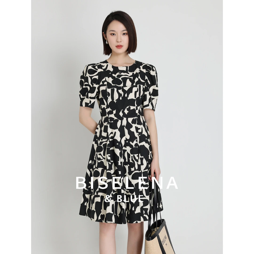 贝茜妮2025年夏新款收腰显瘦立体气质碎花连衣裙