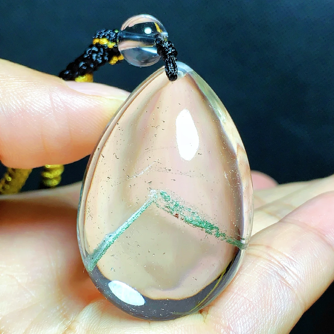 东海水晶天然绿幽灵水晶吊坠毛衣链平安通透水滴项坠男女款聚宝盆