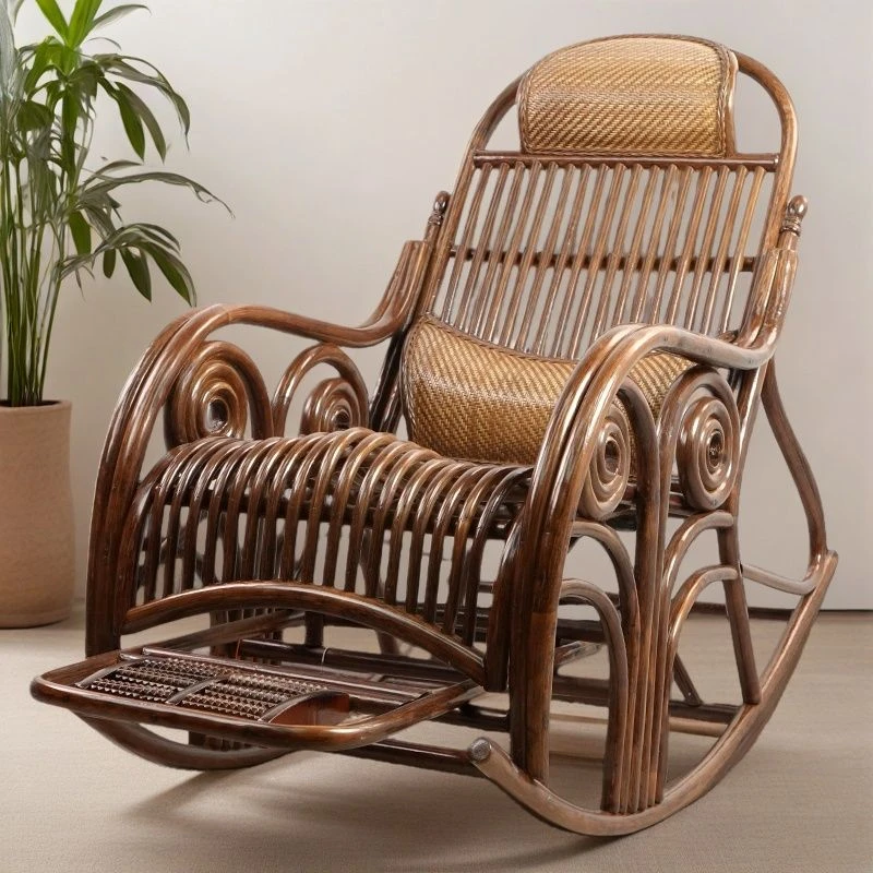 真藤材质手工火折子大摇椅家用阳台客厅休闲椅子粗藤躺椅逍遥椅