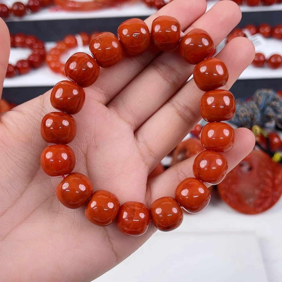 手链未镶嵌南红玛瑙瓦西柿子红老型单圈13mm