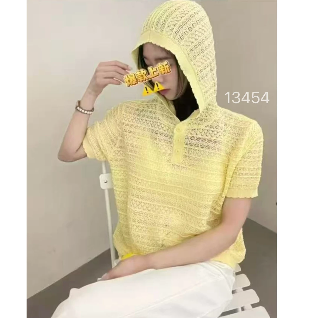 13454（部分无水洗唛，介意慎拍）WANGDAN新款连帽设计款短袖