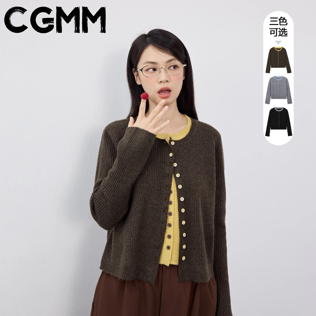 CGMM/橱柜密码秋冬新款层次感假两件针织开衫宽松毛衣DSOMB5222