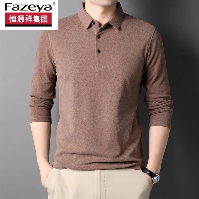恒源祥彩羊德绒长袖t恤男士双面绒打底衫秋冬季翻领中年爸爸装pol