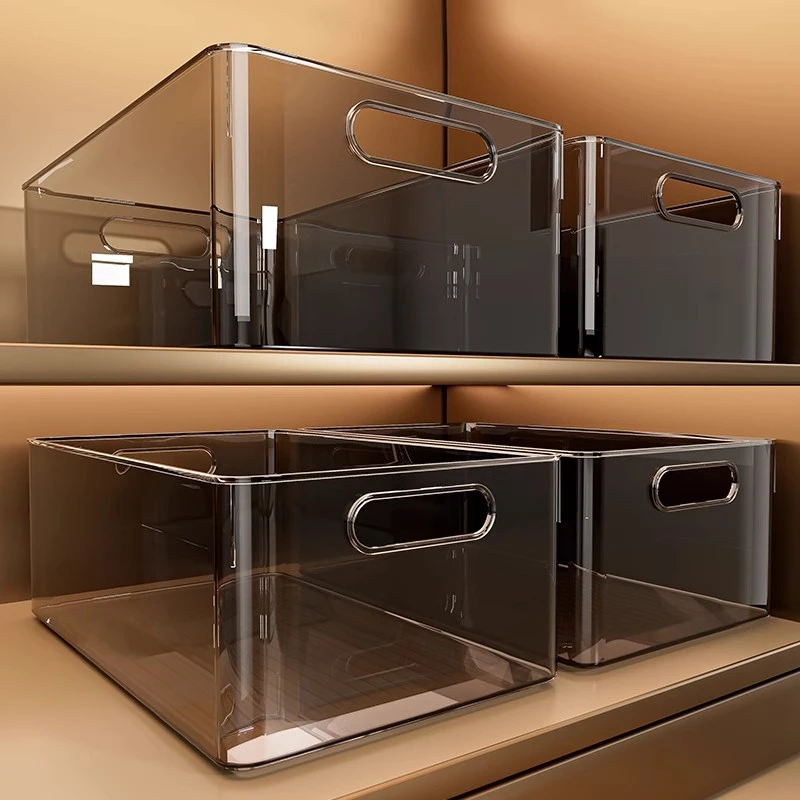 橱柜收纳盒亚克力透明塑料杂物整理储物盒子长方形桌面直角置物筐