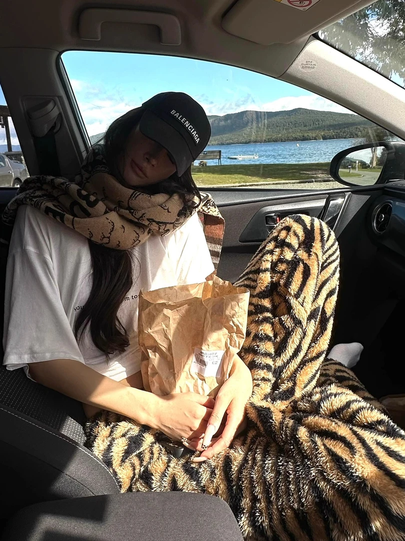 Y-C虎纹休闲裤女美式宽松慵懒显瘦抽绳阔腿长裤