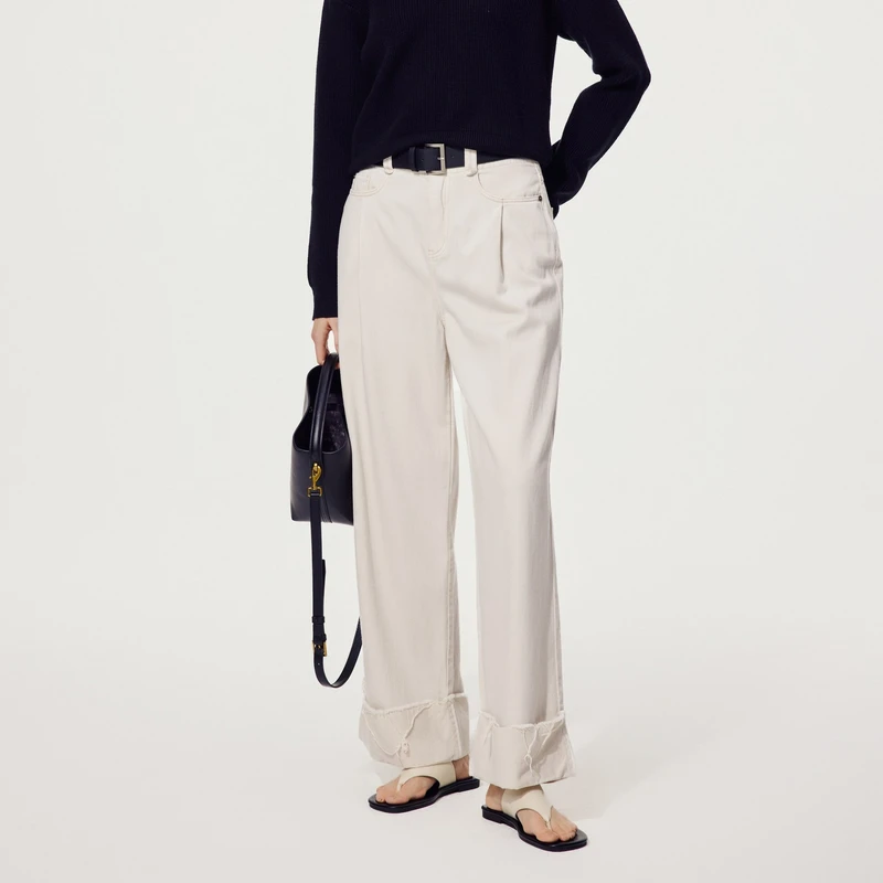 U/TI/尤缇UTI白色高腰直筒时尚百搭简约宽松纯色牛仔裤