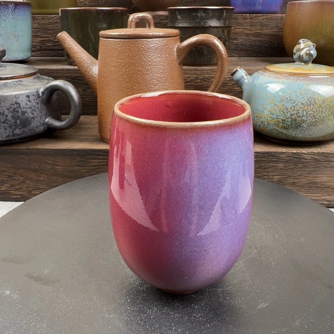 钧瓷红紫相间蛋壳杯满容100ml