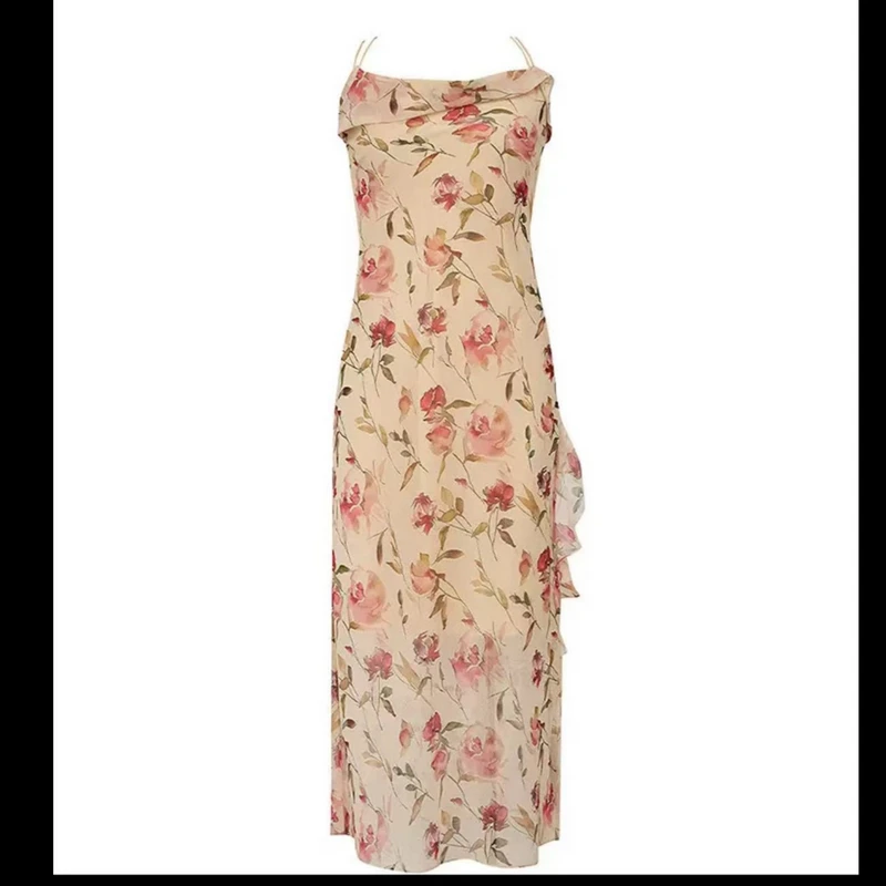 AMASS/阿玛施夏季新款时尚优雅收腰浪漫印花连衣裙