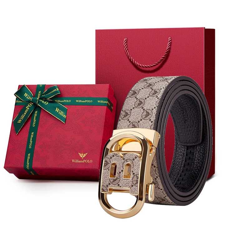 英皇保罗男士时尚休闲潮流百搭牛仔裤皮带礼盒装自动扣裤腰带