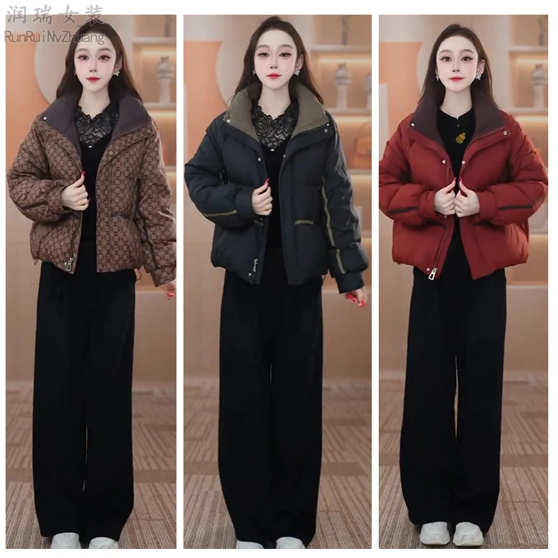 拼色短款翻领不起球厚款棉服女2025冬季新款长袖保暖宽松型棉衣潮