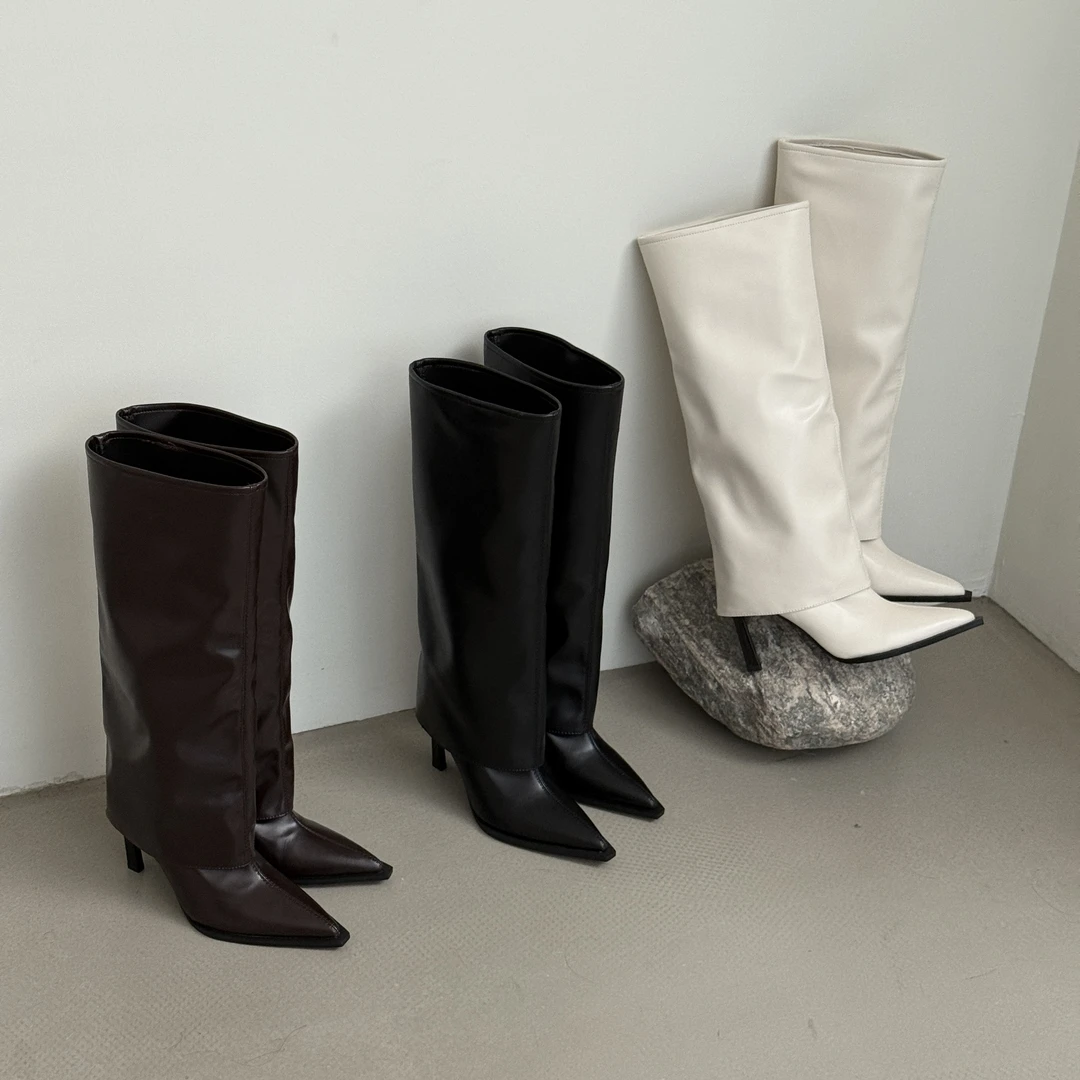 慢西西秋季新品2025骑士靴裤管高级感显瘦尖头辣妹不过膝细跟长靴