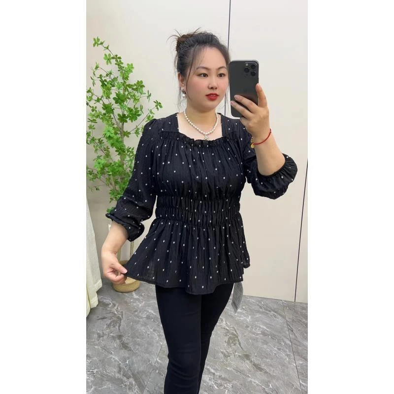 大码女装胖mm时尚显瘦荷叶边波点长袖衬衫法式复古气质百搭上衣