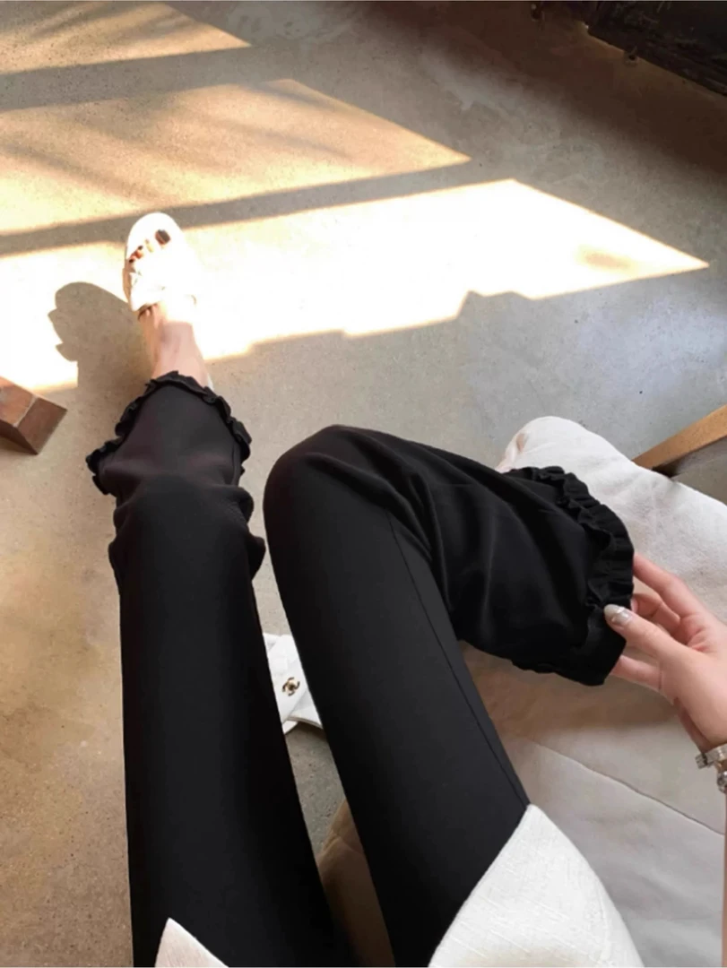 【锐姐优选】[9801花边裤]时尚休闲显瘦喇叭裤