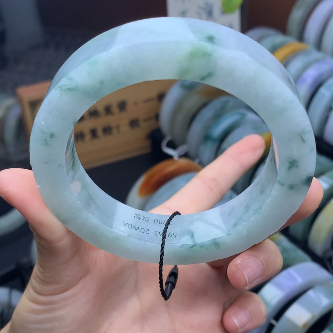 未镶嵌手镯定制翡翠宽版轮胎冰飘花59-63