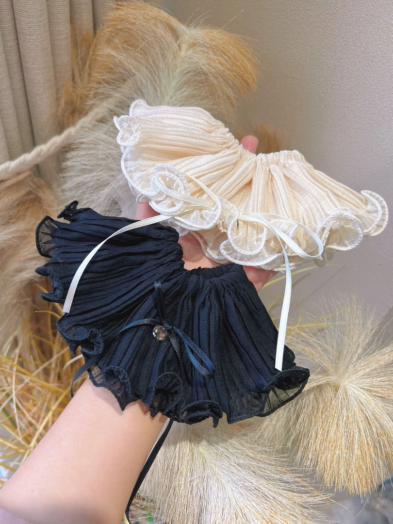 2025新款大肠发圈甜美气质头饰皮筋百褶垂感蝴蝶结飘带扎头发发绳