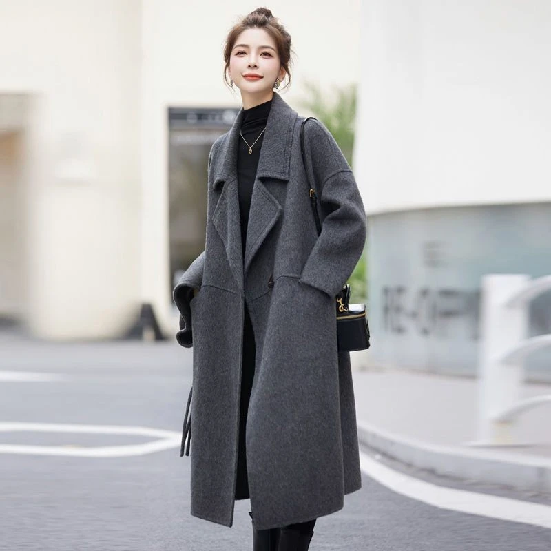 牛角扣龙凤呢中长款秋冬新品宽松厚保暖简约通勤大衣