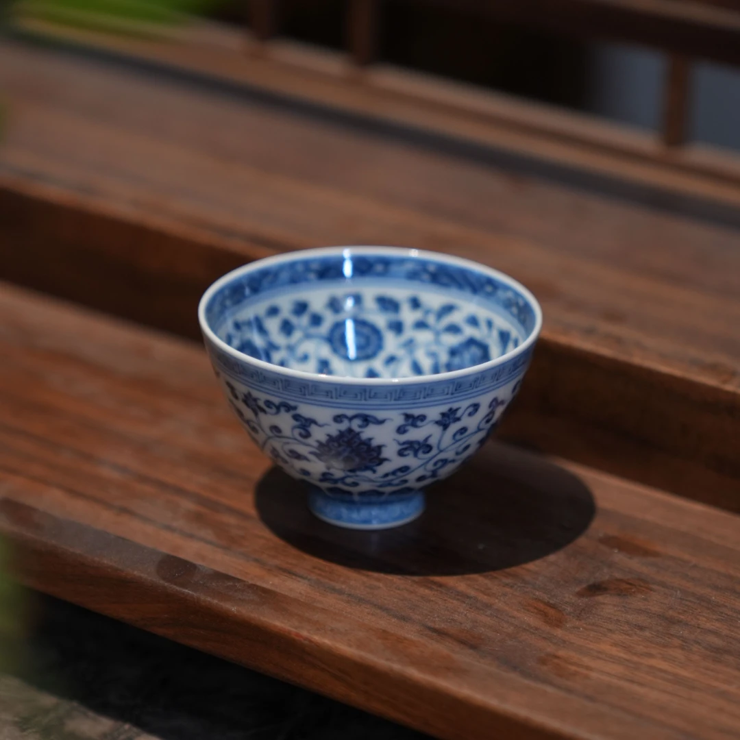 【元煦】青花精工缠枝莲鸡心杯 | 大乐优选 | 景德镇茶具