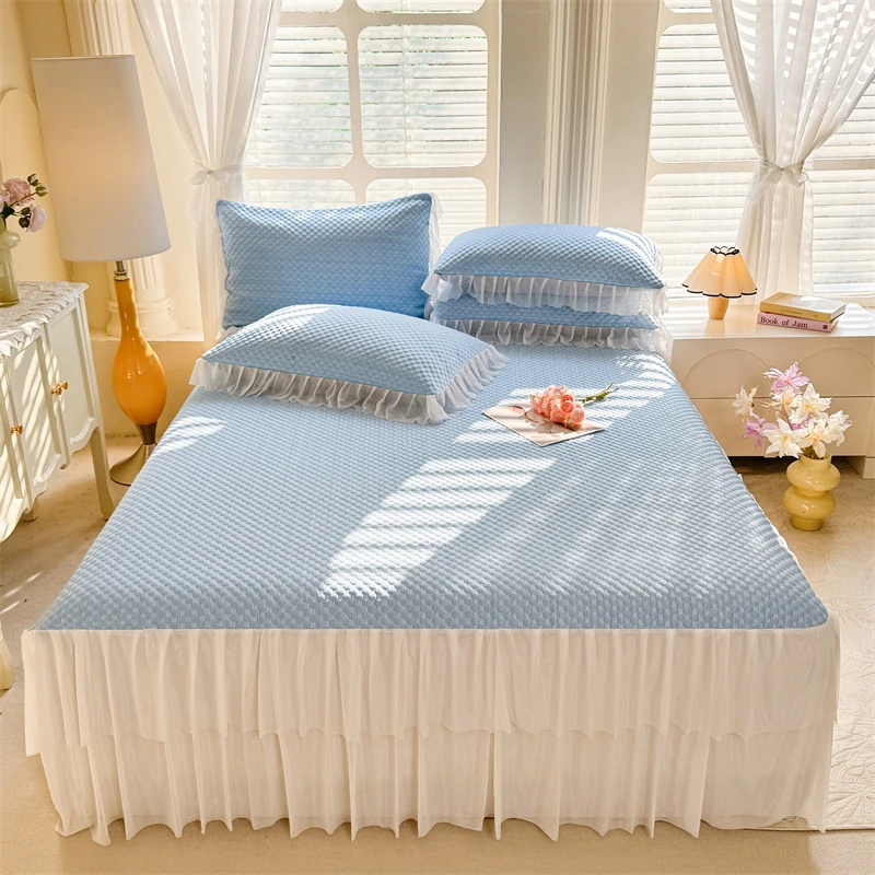 凉感冰豆豆凉席三件套凉爽透气可机洗床裙款冰丝席