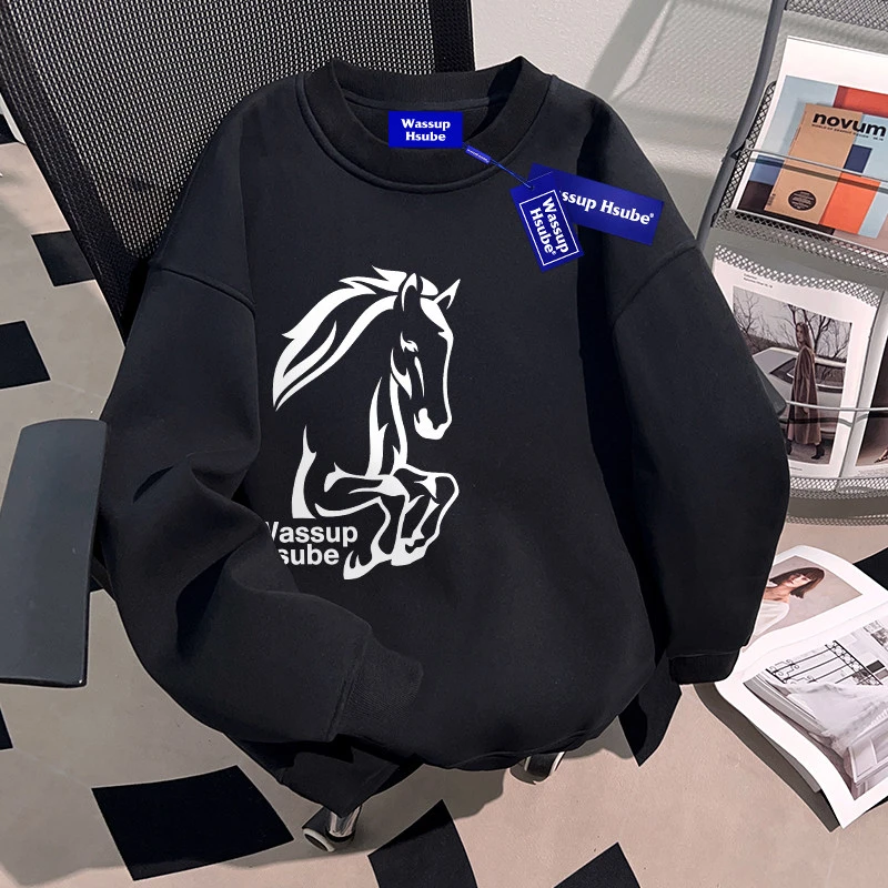 WASSUP HSUBE国潮牌重磅男士圆领卫衣2026新款宽松休闲上衣chic潮