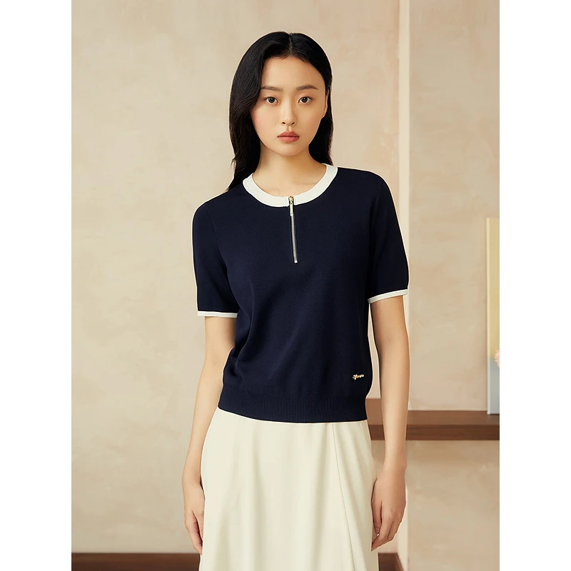 YINER音儿2025夏季新款法式优雅撞色透气百搭毛针织衫8C65206216