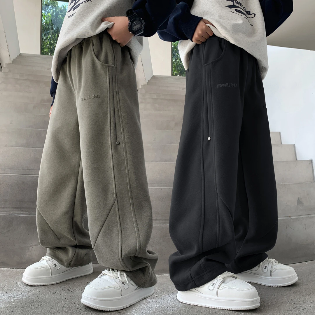 男童运动春秋新款阔腿脚口抽绳儿童卫裤中大童长裤休闲裤子黑色潮