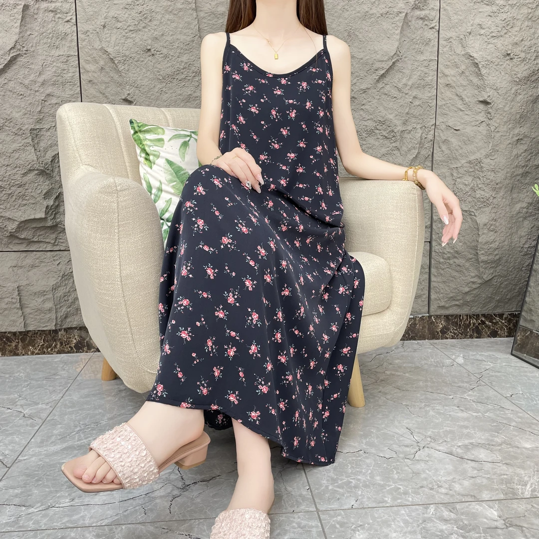 【玫瑰颂】夏季碎花气质吊带连衣裙女宽松显瘦印花长裙女时尚