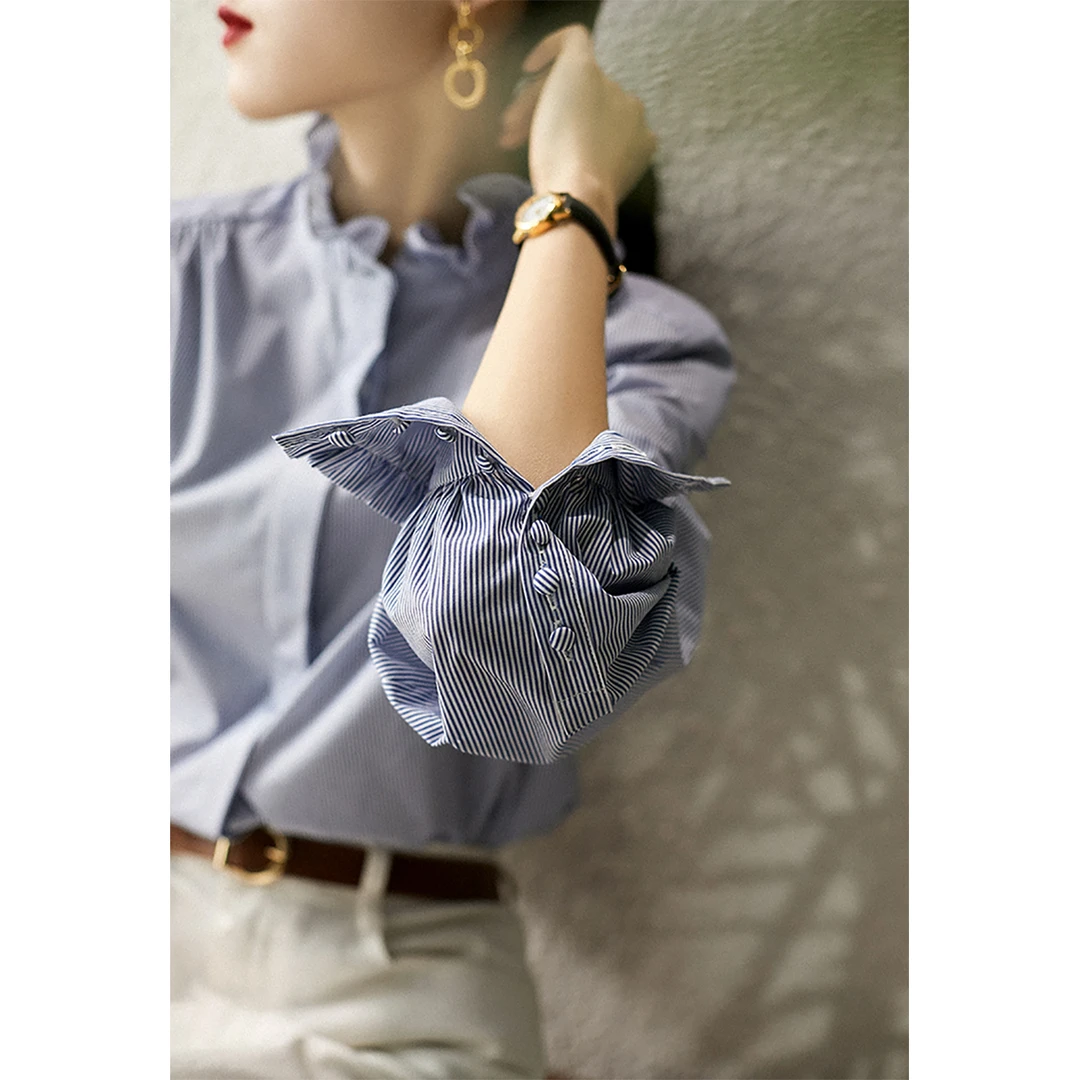 笑涵阁 温柔女人风法式宫廷花边领 挺括通勤衬衫CYC580143AG