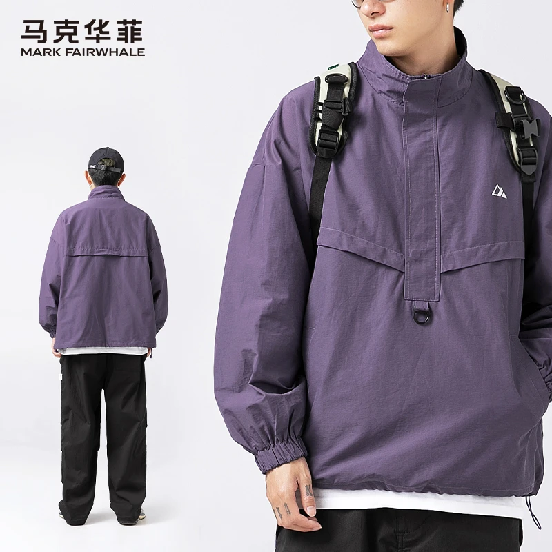 马克华菲夹克男款春夏季美式潮牌半拉链冲锋上衣户外防风百搭外套