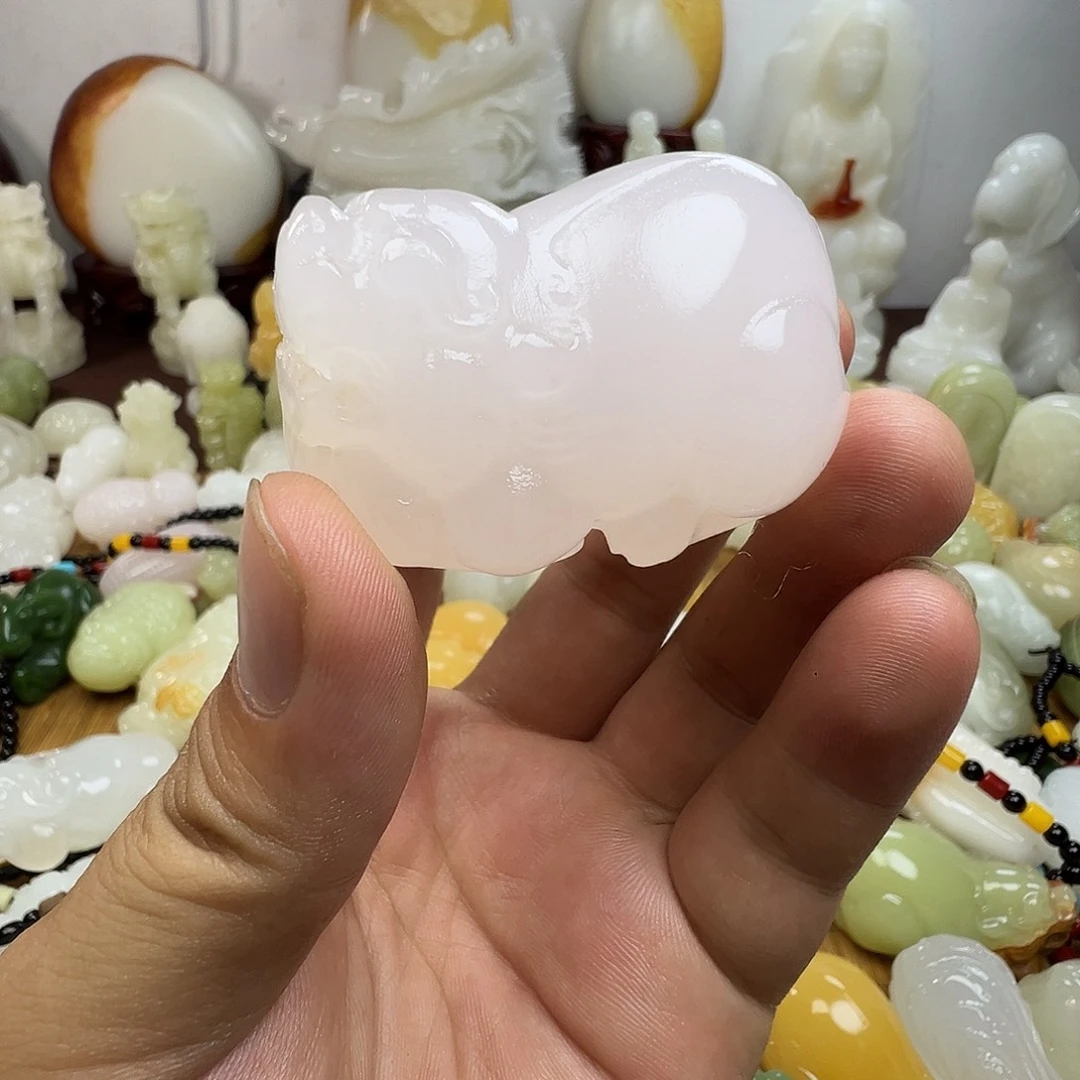 石材三**观手工雕刻貔貅手把