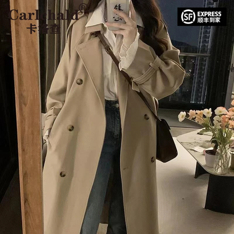 卡洛查（CARLCHALD）英伦风风衣外套女2025春秋新款中长款小个子