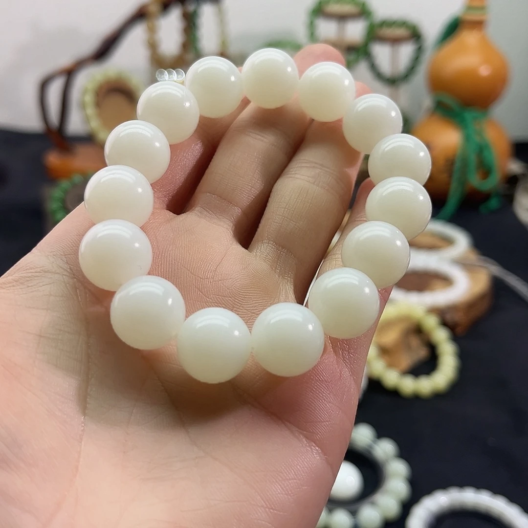 和田玉未镶嵌颈饰俄料-白玉手串-15mm