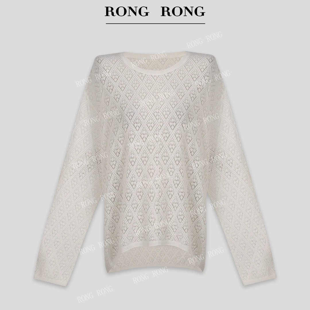 溶溶J【一缕星色】RONGRONG 山羊绒桑蚕丝挑孔层次慵懒感上衣HY508