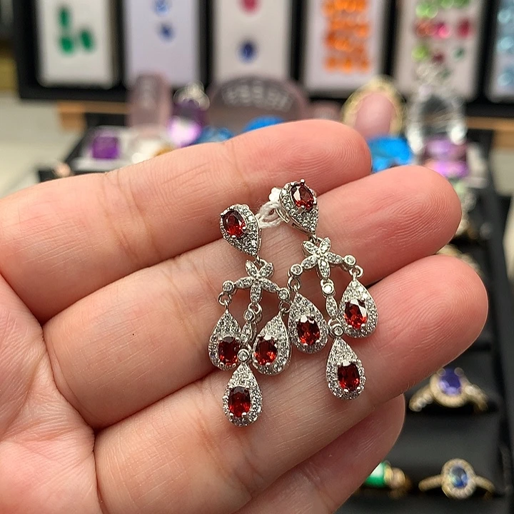 耳饰石榴石银S925镶嵌