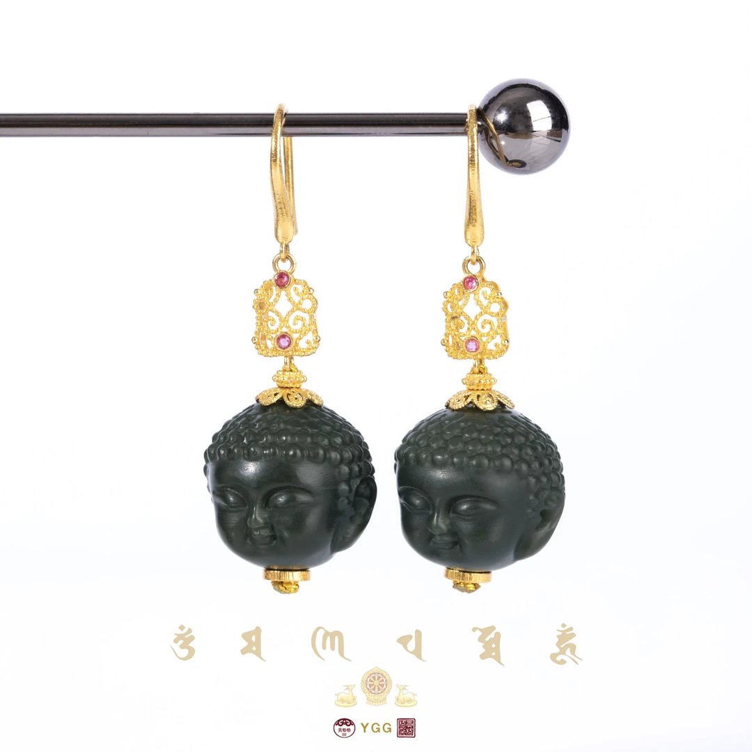 K员格格MZTT03/和田玉塔青宝宝佛耳坠（多样性发）