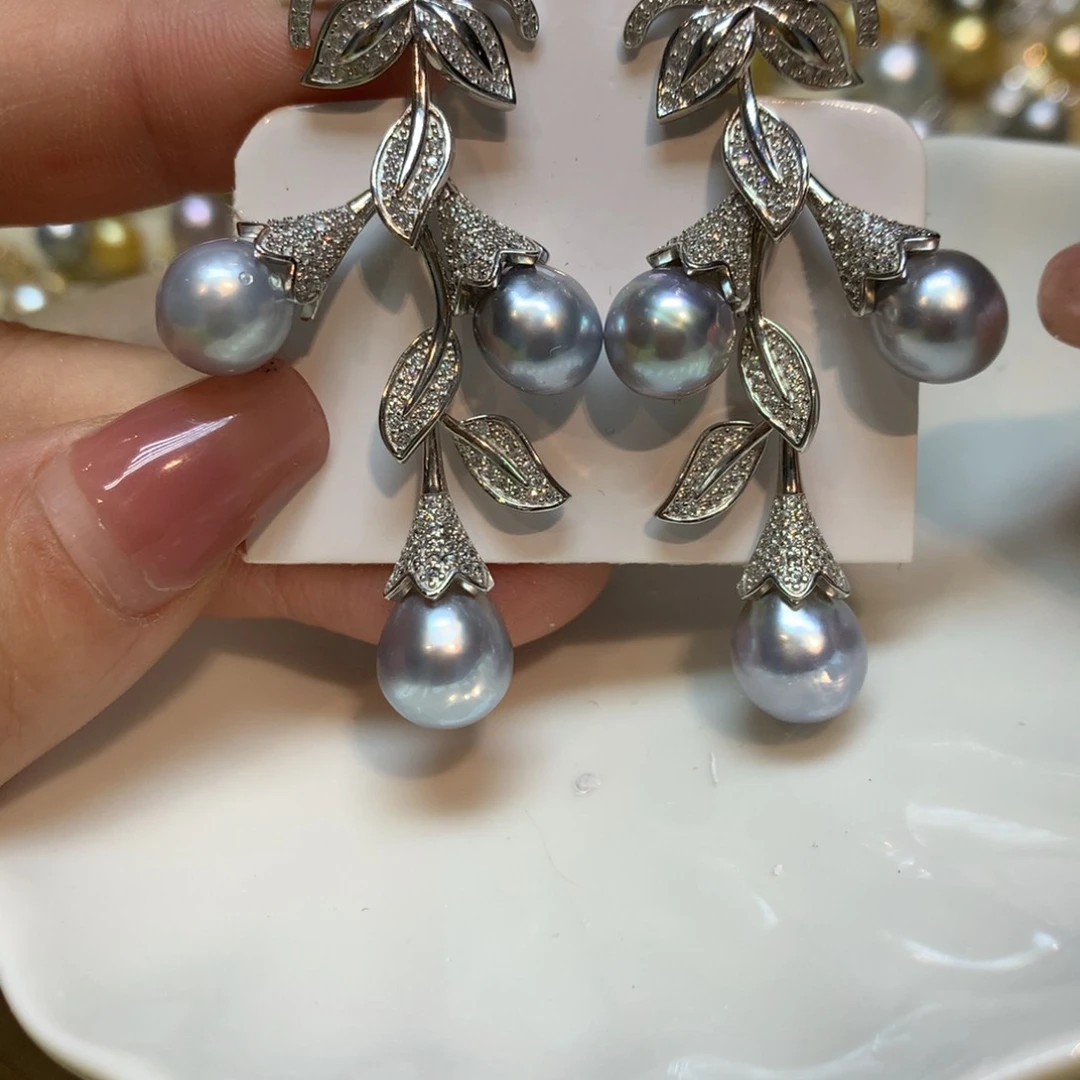 海水珍珠耳饰银S925镶嵌