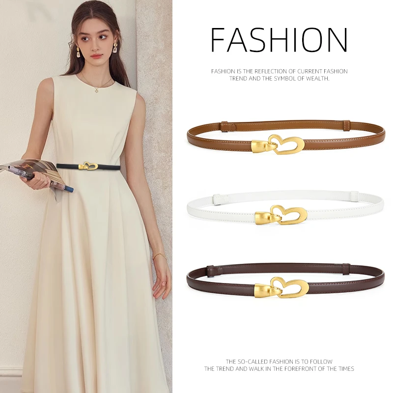 真皮无孔腰带女款皮带时尚百搭连衣裙细带女生头层牛皮韩版免打孔