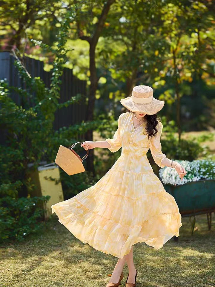 苏陌海边度假连衣裙女沙滩裙法式雪纺公主裙子洋气甜美夏季仙女裙