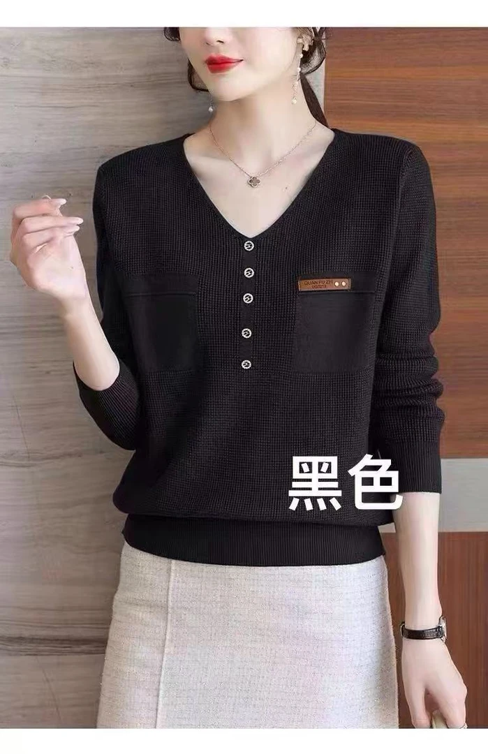 女款V领针织长袖上衣42-8830