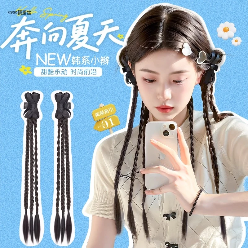 假发辫子女抓夹高马尾ins风丝带麻花长辫发饰旗袍新中式马尾假发