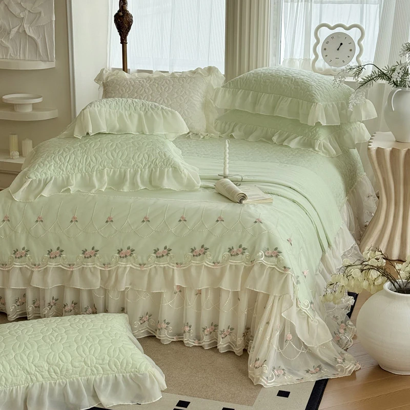 ★法式凉感冰丝蔷薇夏梦空调夏凉被四件套，公主蕾丝薄被子可机洗