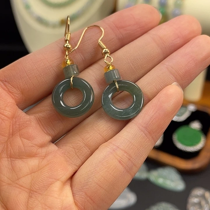 翡翠未镶嵌颈饰甜甜圈耳钩