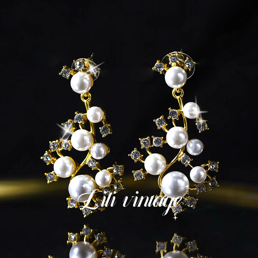 铜合金仿珍珠耳饰 734月明正在梨花上 中古复古vintage